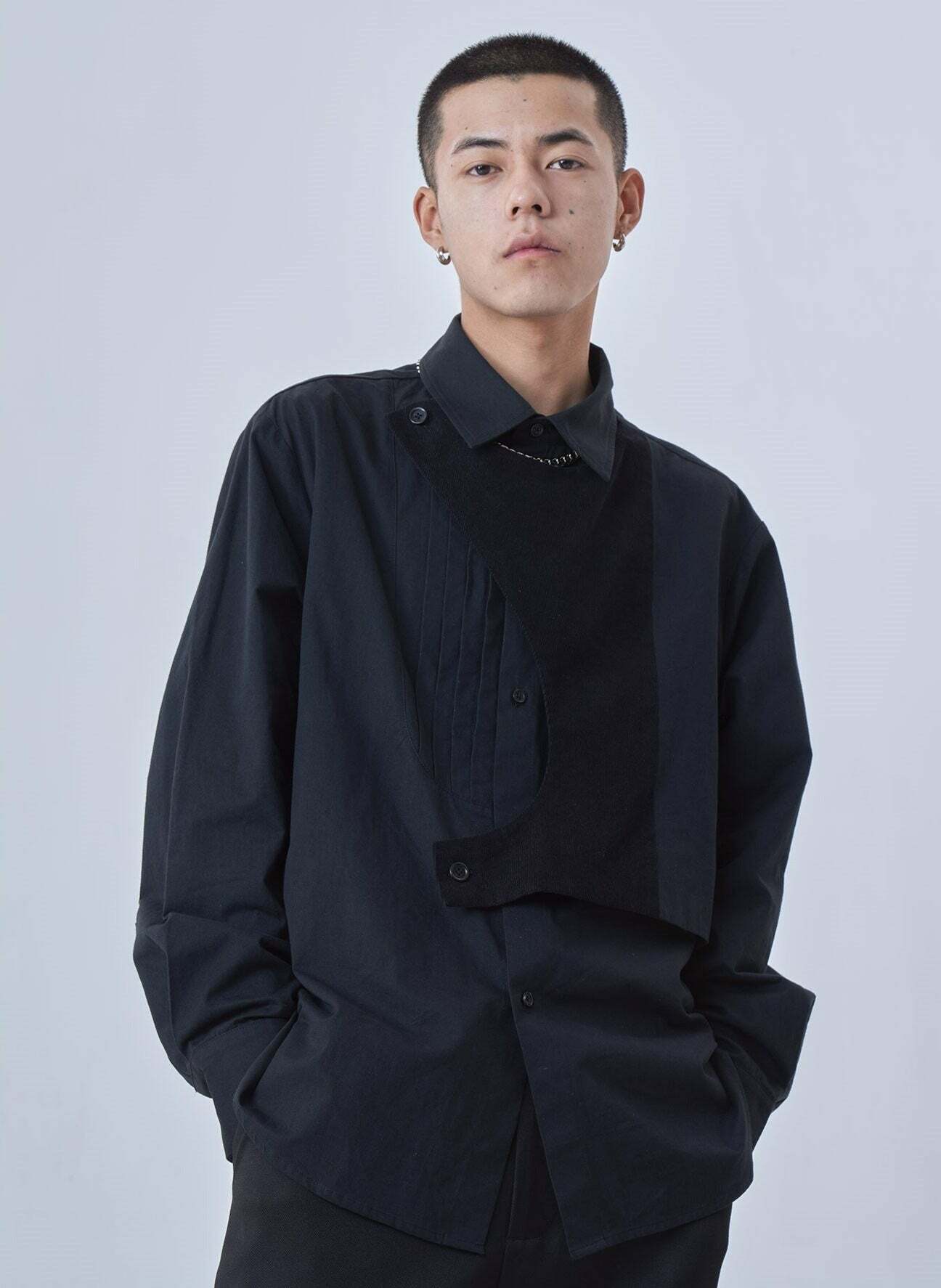 Y2K Grunge Deconstructed Long Sleeve Polo - Retro 90s Fashion, Summer Y2K Outfits