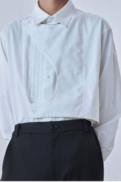 Y2K Grunge Deconstructed Long Sleeve Polo - Retro 90s Fashion, Summer Y2K Outfits