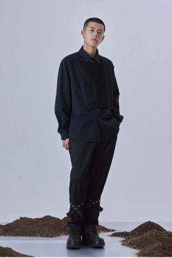 Y2K Grunge Deconstructed Long Sleeve Polo - Retro 90s Fashion, Summer Y2K Outfits