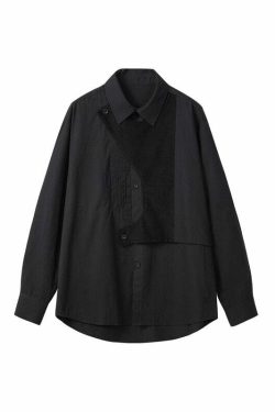 Y2K Grunge Deconstructed Long Sleeve Polo - Retro 90s Fashion, Summer Y2K Outfits