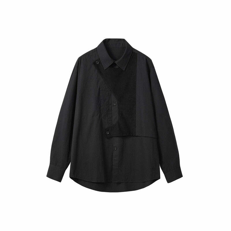 Y2K Grunge Deconstructed Long Sleeve Polo - Retro 90s Fashion, Summer Y2K Outfits
