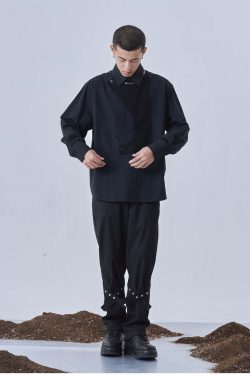 Y2K Grunge Deconstructed Long Sleeve Polo - Retro 90s Fashion, Summer Y2K Outfits
