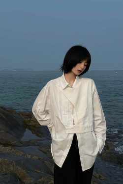 Y2K Grunge Deconstructed Long Sleeve Polo - Retro 90s Fashion, Summer Y2K Outfits