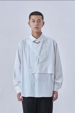 Y2K Grunge Deconstructed Long Sleeve Polo - Retro 90s Fashion, Summer Y2K Outfits