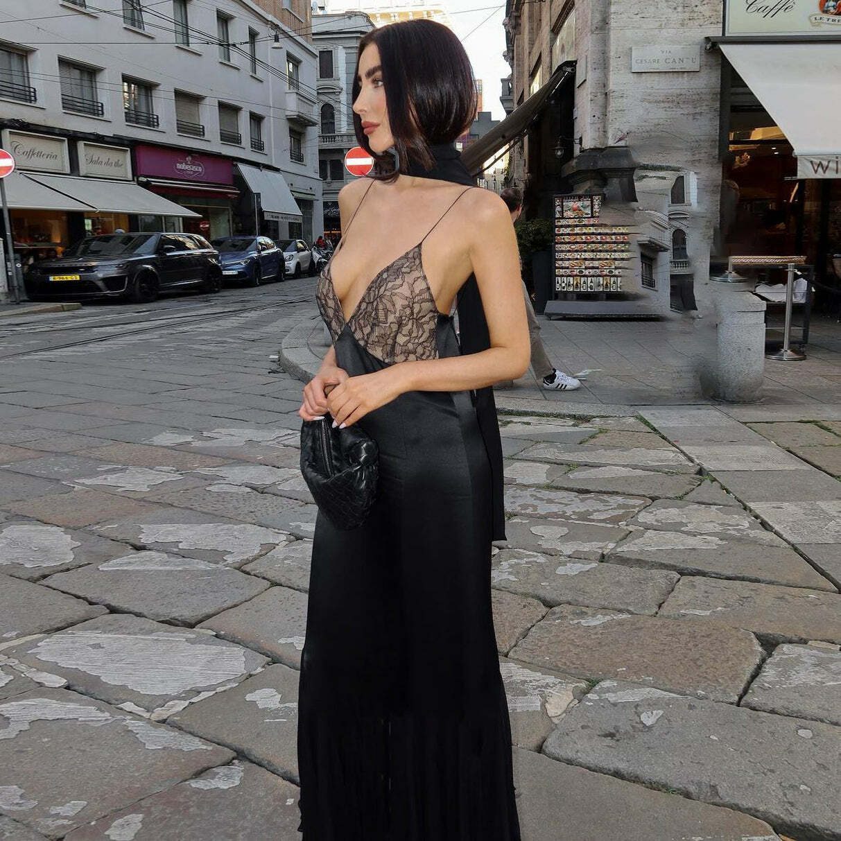 Y2K Grunge Deep Neck Maxi Dress - Retro 90s Summer Outfit, Gothic Y2K Fashion, Pastel Goth Style