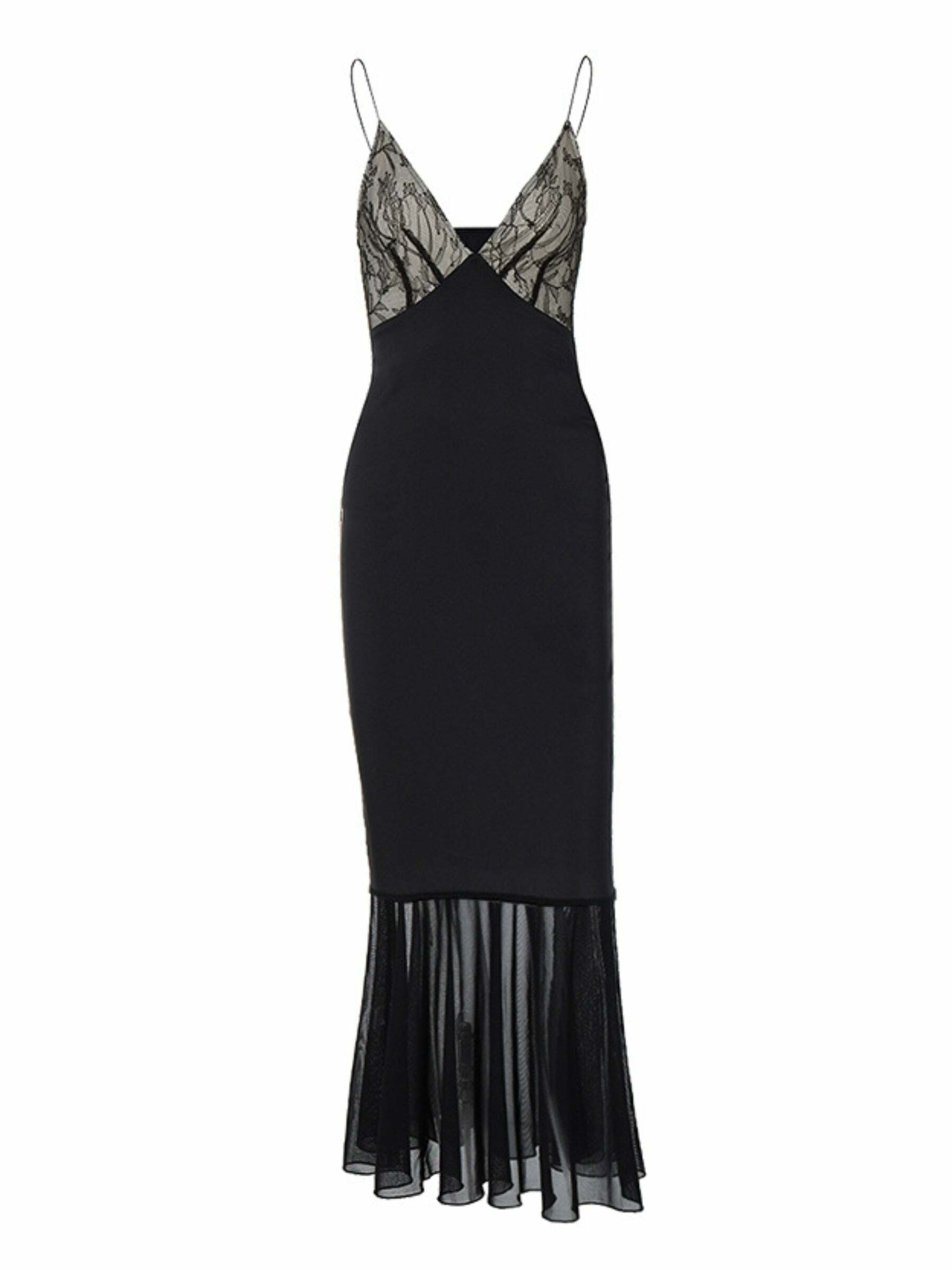 Y2K Grunge Deep Neck Maxi Dress - Retro 90s Summer Outfit, Gothic Y2K Fashion, Pastel Goth Style