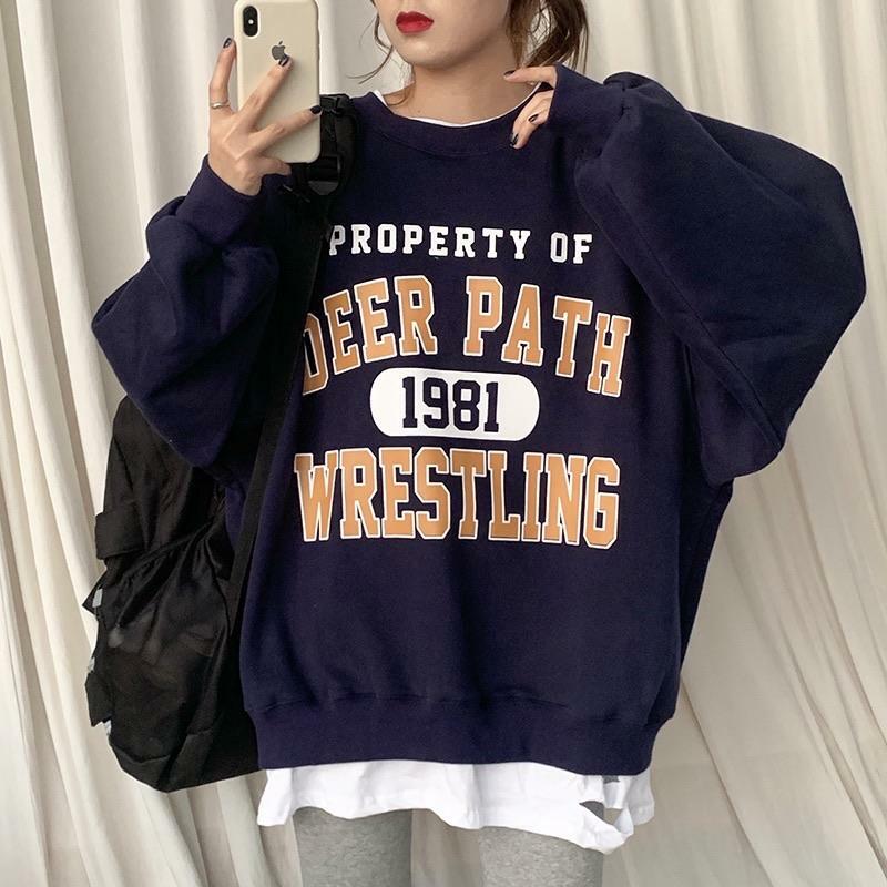 Y2K Grunge Deer Path Wrestling Sweatshirt - Retro 90s Summer Outfit, Pastel Goth Style