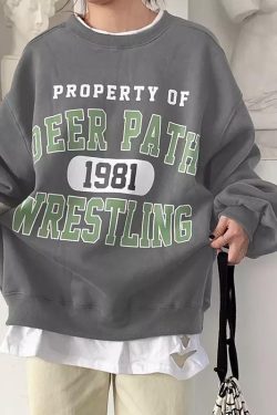 Y2K Grunge Deer Path Wrestling Sweatshirt - Retro 90s Summer Outfit, Pastel Goth Style