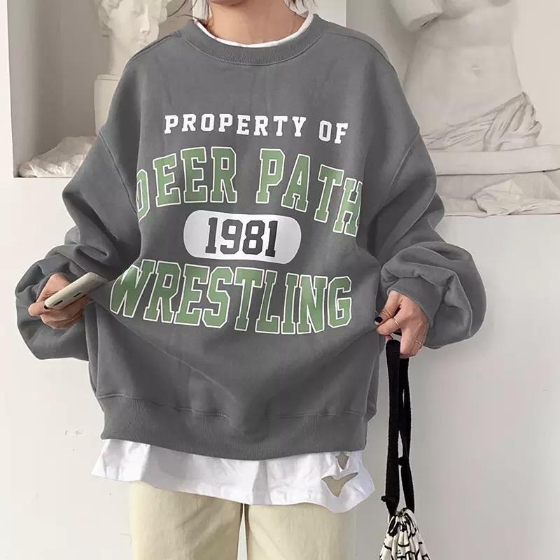 Y2K Grunge Deer Path Wrestling Sweatshirt - Retro 90s Summer Outfit, Pastel Goth Style