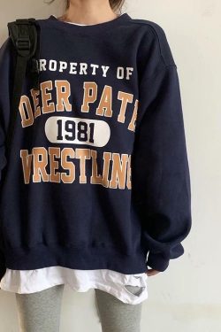 Y2K Grunge Deer Path Wrestling Sweatshirt - Retro 90s Summer Outfit, Pastel Goth Style