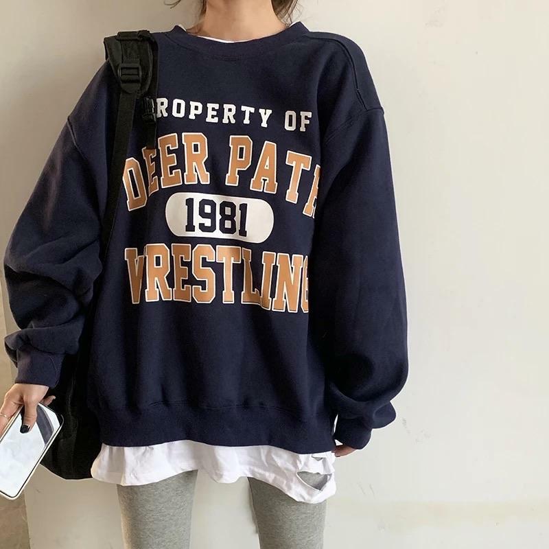 Y2K Grunge Deer Path Wrestling Sweatshirt - Retro 90s Summer Outfit, Pastel Goth Style