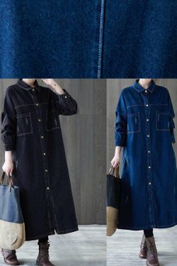 Y2K Grunge Denim Black Plus Size Lapel Patchwork Coat - Retro 90s Fashion for Women