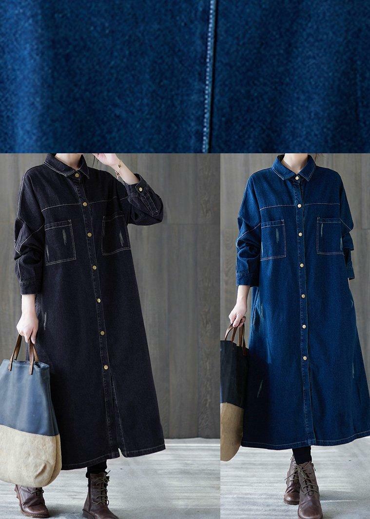 Y2K Grunge Denim Black Plus Size Lapel Patchwork Coat - Retro 90s Fashion for Women