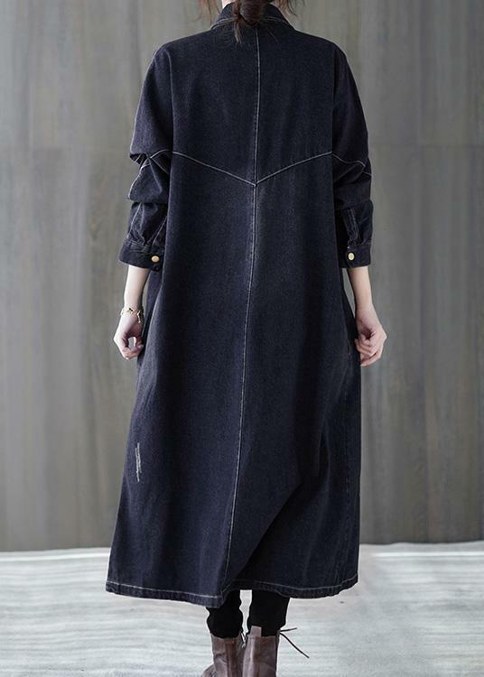Y2K Grunge Denim Black Plus Size Lapel Patchwork Coat - Retro 90s Fashion for Women