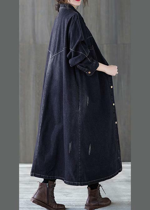 Y2K Grunge Denim Black Plus Size Lapel Patchwork Coat - Retro 90s Fashion for Women