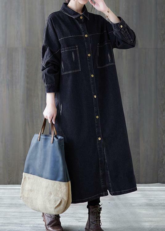 Y2K Grunge Denim Black Plus Size Lapel Patchwork Coat - Retro 90s Fashion for Women
