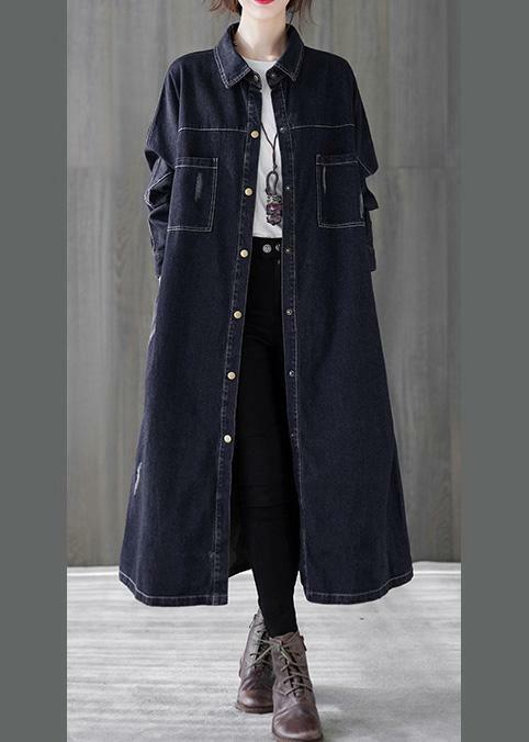 Y2K Grunge Denim Black Plus Size Lapel Patchwork Coat - Retro 90s Fashion for Women