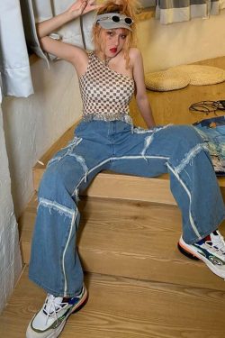 Y2K Grunge Denim Cargo Jeans - Retro 90s Fashion, Summer Y2K Outfits, Hip Hop Style
