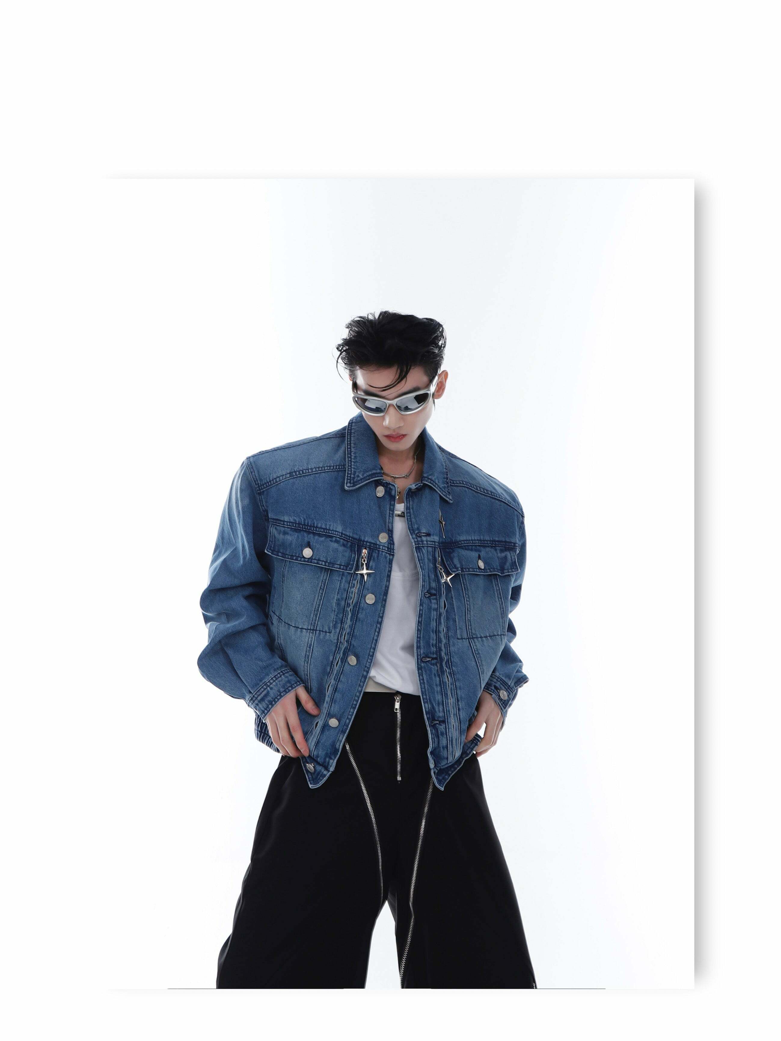 Y2K Grunge Denim Jacket - Retro 90s Fashion, Summer Y2K Outfits, Pastel Goth Style