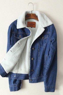 Y2K Grunge Denim Jacket with Wool Collar - 90s Retro Style, Perfect for Y2K Summer Outfits