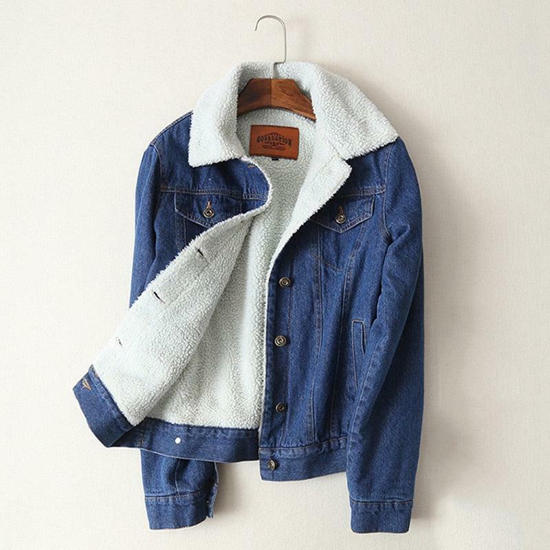 Y2K Grunge Denim Jacket with Wool Collar - 90s Retro Style, Perfect for Y2K Summer Outfits