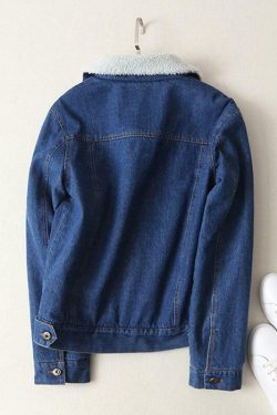 Y2K Grunge Denim Jacket with Wool Collar - 90s Retro Style, Perfect for Y2K Summer Outfits