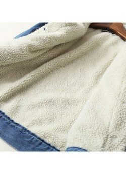 Y2K Grunge Denim Jacket with Wool Collar - 90s Retro Style, Perfect for Y2K Summer Outfits