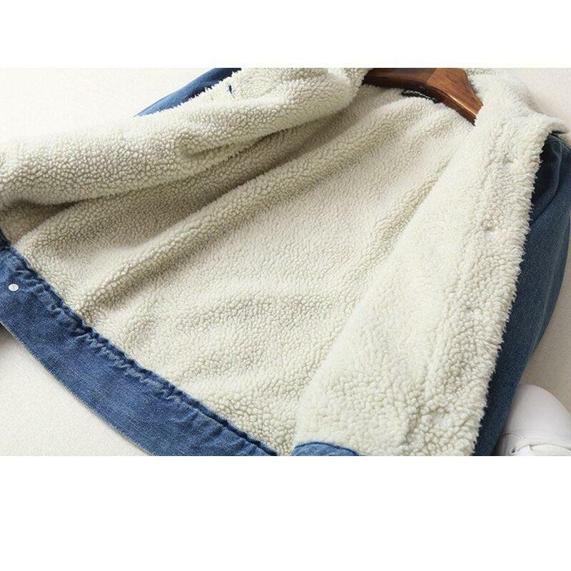 Y2K Grunge Denim Jacket with Wool Collar - 90s Retro Style, Perfect for Y2K Summer Outfits