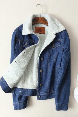 Y2K Grunge Denim Jacket with Wool Collar - 90s Retro Style, Perfect for Y2K Summer Outfits