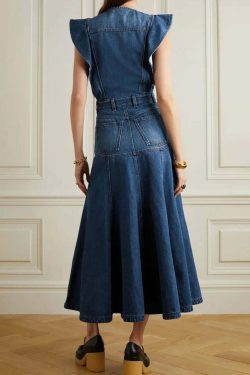 Y2K Grunge Denim Midi Dress - Stylish Crew Neck Cap Sleeve Retro 90s Summer Outfit