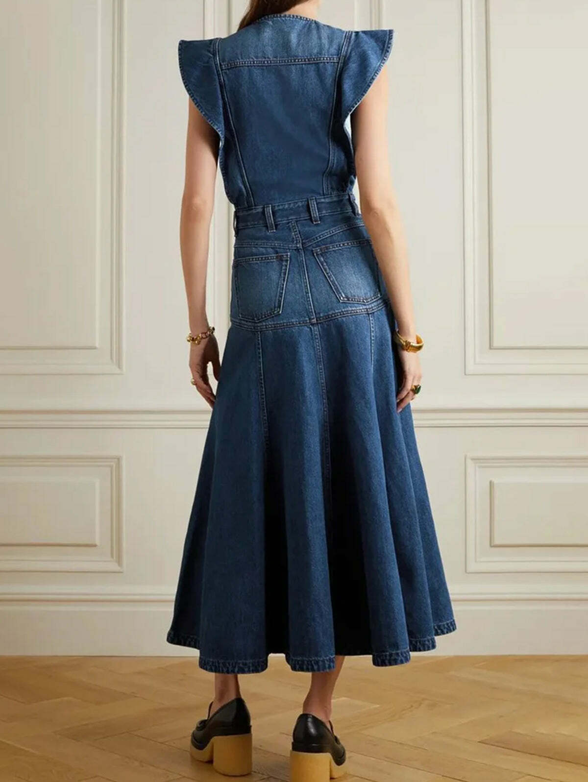 Y2K Grunge Denim Midi Dress - Stylish Crew Neck Cap Sleeve Retro 90s Summer Outfit
