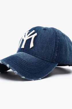 Y2K Grunge Denim NY Hat - Perfect for 90s Outfits, Y2K Summer, and Retro Fashion Styles