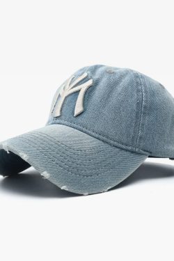 Y2K Grunge Denim NY Hat - Perfect for 90s Outfits, Y2K Summer, and Retro Fashion Styles