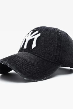 Y2K Grunge Denim NY Hat - Perfect for 90s Outfits, Y2K Summer, and Retro Fashion Styles