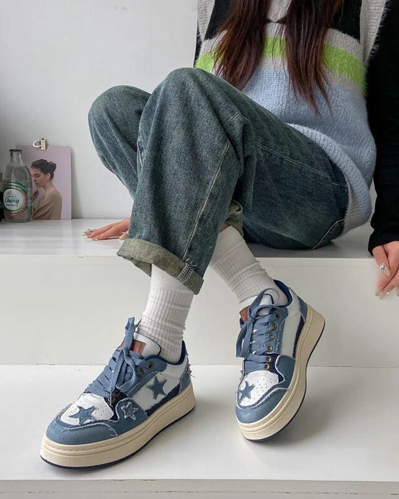 Y2K Grunge Denim Sneakers for Women - 90s Retro Style, Summer & Party Outfits