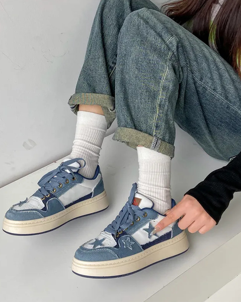 Y2K Grunge Denim Sneakers for Women - 90s Retro Style, Summer & Party Outfits