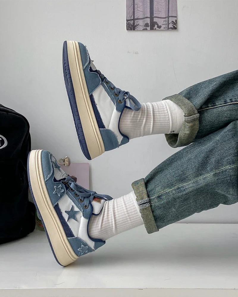 Y2K Grunge Denim Sneakers for Women - 90s Retro Style, Summer & Party Outfits
