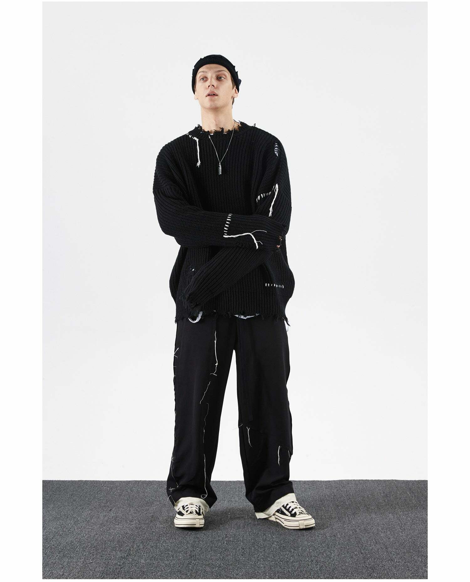 Y2K Grunge Destroyed Trousers - 90s Fashion, Retro Style, Y2K Summer Outfits, Gothic Y2K