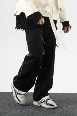 Y2K Grunge Destroyed Trousers - 90s Fashion, Retro Style, Y2K Summer Outfits, Gothic Y2K