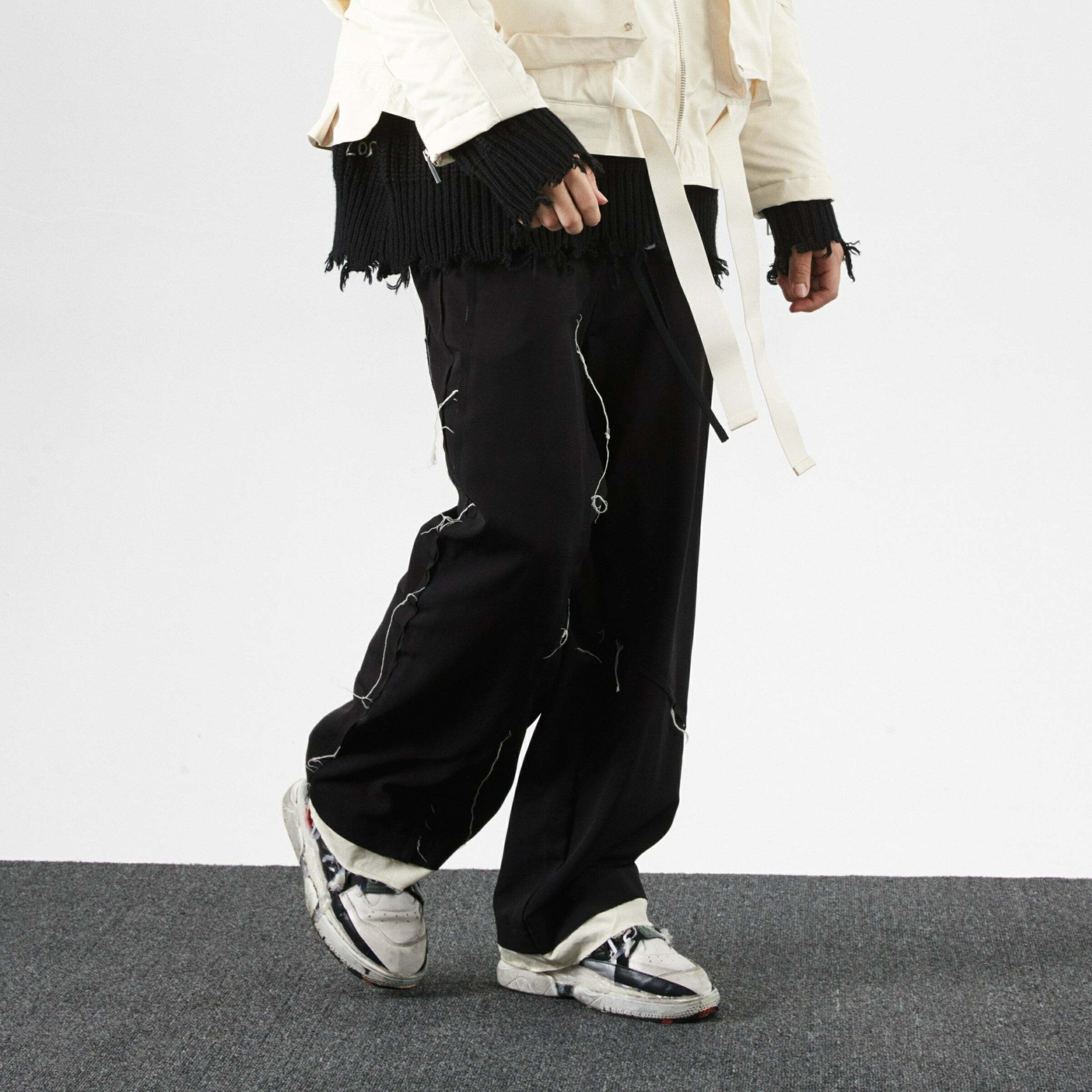 Y2K Grunge Destroyed Trousers - 90s Fashion, Retro Style, Y2K Summer Outfits, Gothic Y2K