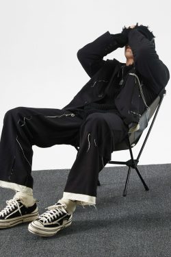 Y2K Grunge Destroyed Trousers - 90s Fashion, Retro Style, Y2K Summer Outfits, Gothic Y2K