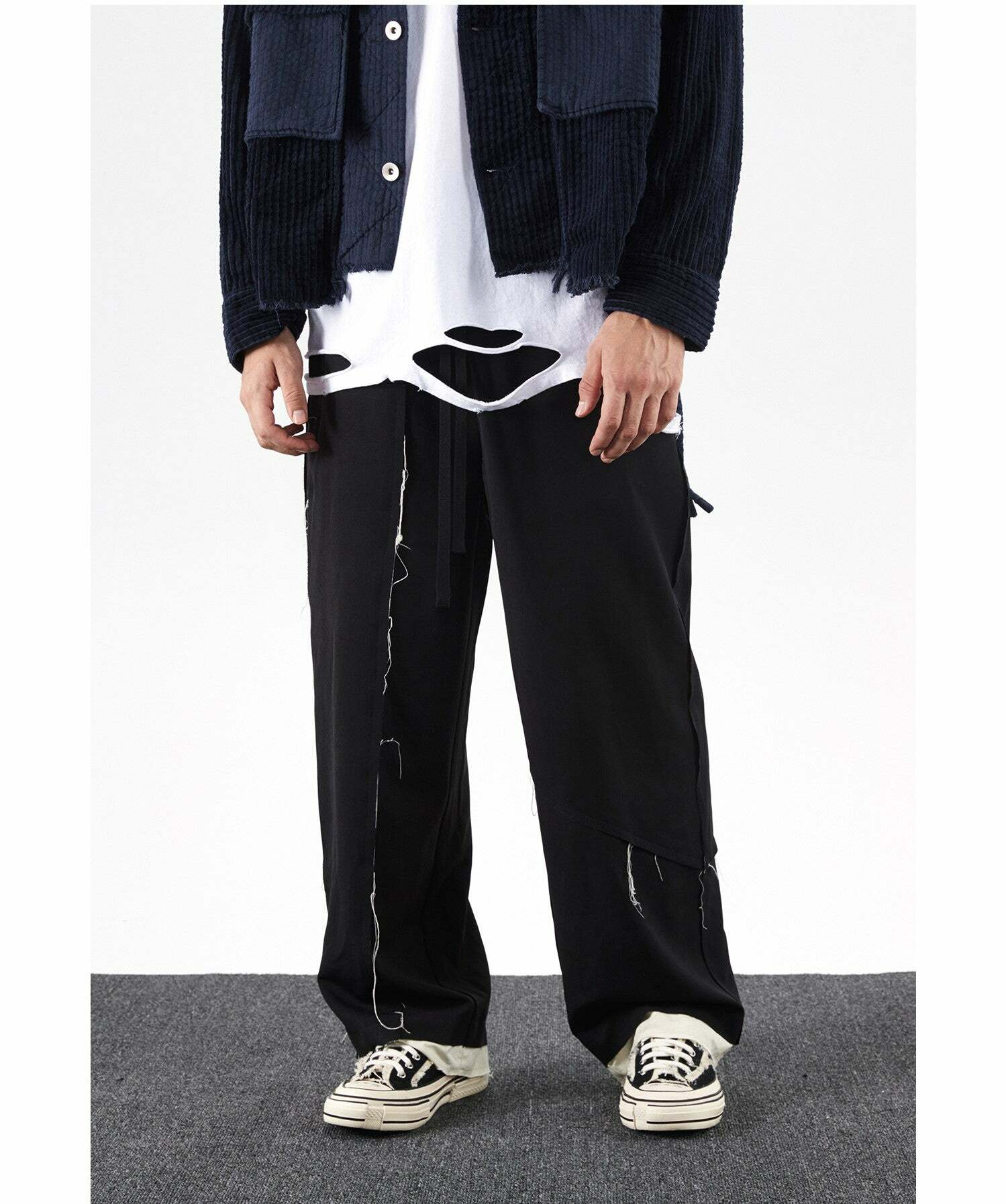 Y2K Grunge Destroyed Trousers - 90s Fashion, Retro Style, Y2K Summer Outfits, Gothic Y2K