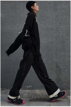 Y2K Grunge Destroyed Trousers - 90s Fashion, Retro Style, Y2K Summer Outfits, Gothic Y2K
