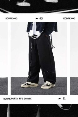 Y2K Grunge Destroyed Trousers - 90s Fashion, Retro Style, Y2K Summer Outfits, Gothic Y2K