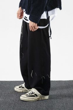Y2K Grunge Destroyed Trousers - 90s Fashion, Retro Style, Y2K Summer Outfits, Gothic Y2K