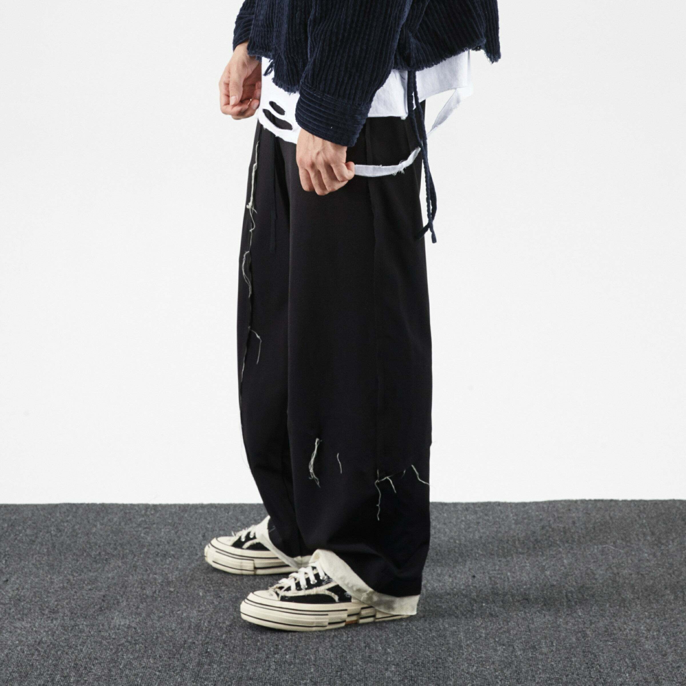 Y2K Grunge Destroyed Trousers - 90s Fashion, Retro Style, Y2K Summer Outfits, Gothic Y2K