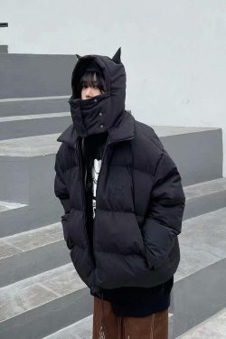Y2K Grunge Devil Puffer Jacket - Retro 90s Fashion, Summer & Party Outfits for Women