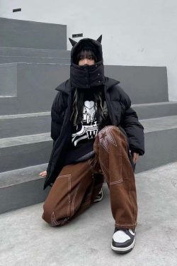Y2K Grunge Devil Puffer Jacket - Retro 90s Fashion, Summer & Party Outfits for Women