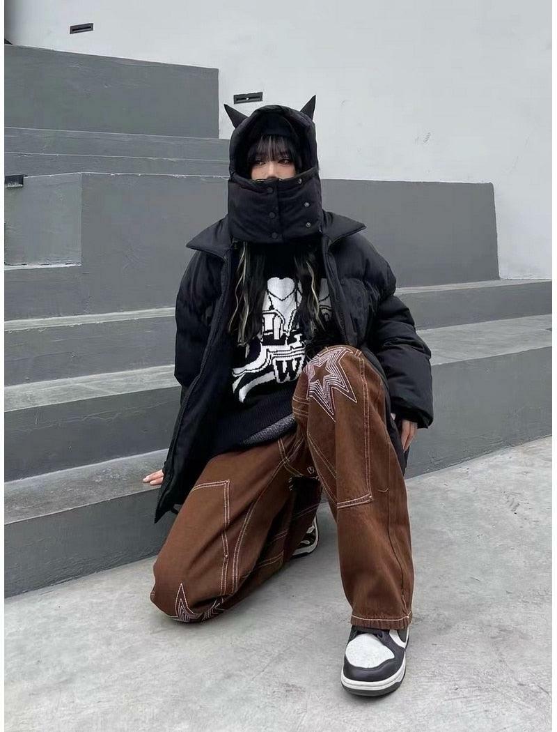 Y2K Grunge Devil Puffer Jacket - Retro 90s Fashion, Summer & Party Outfits for Women