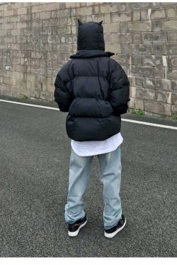 Y2K Grunge Devil Puffer Jacket - Retro 90s Fashion, Summer & Party Outfits for Women